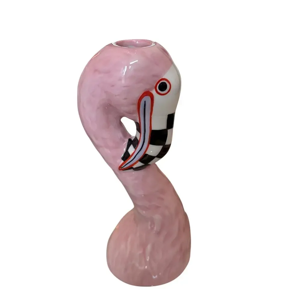 New MacKenzie-Childs Patience Brewster Flamingo Ceramic Bud Vase Chic Homeware